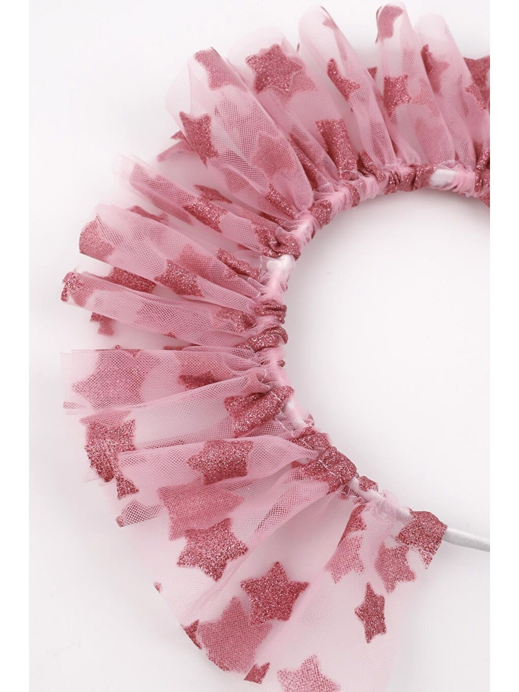 Pembe Gülkurusu Üzeri Büyük Yıldızlı Kız Çocuk Tül Taç-1