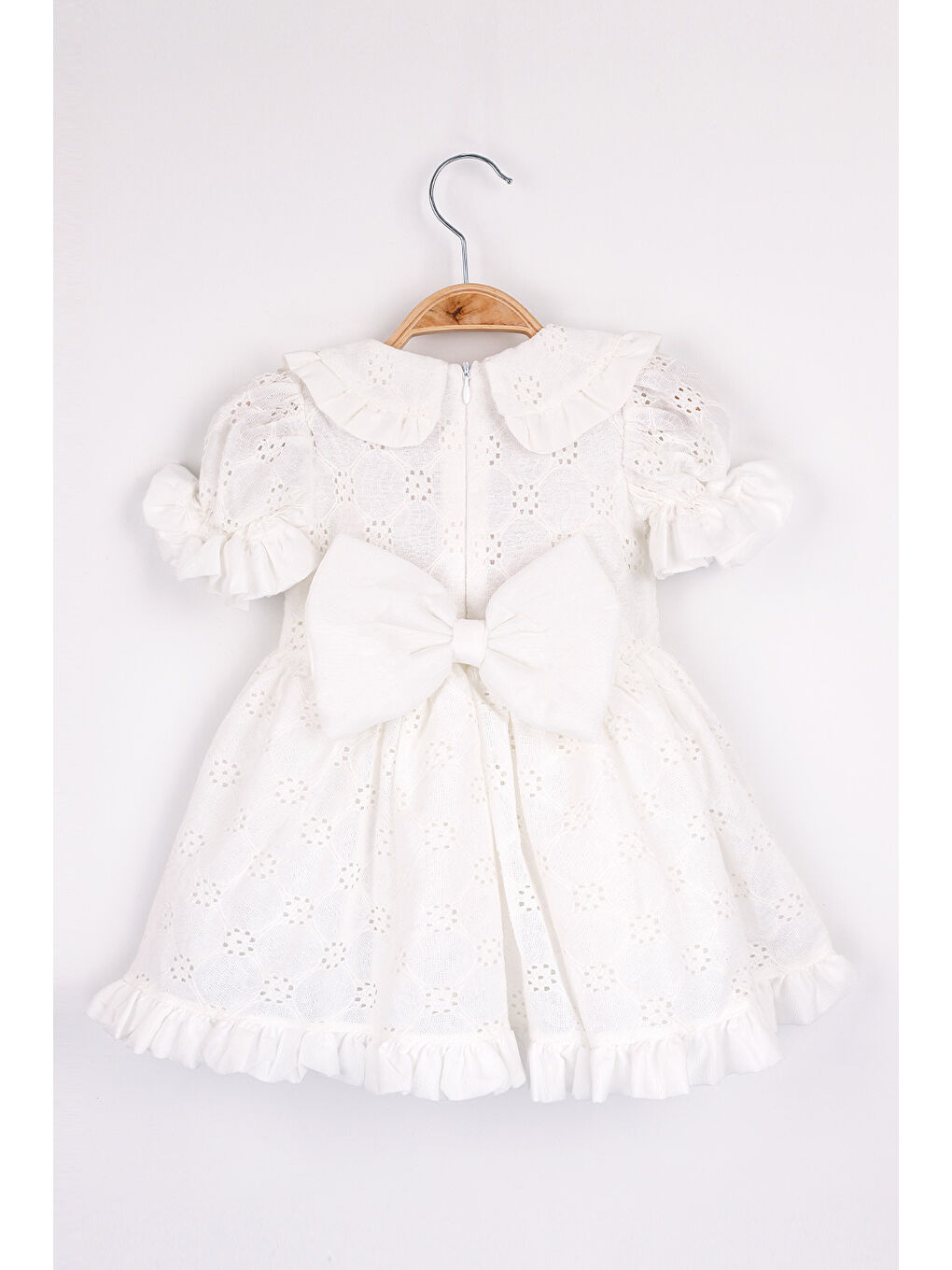 Beyaz Bebe Yakalı Fisto Kız Çocuk Elbise - Greta-4