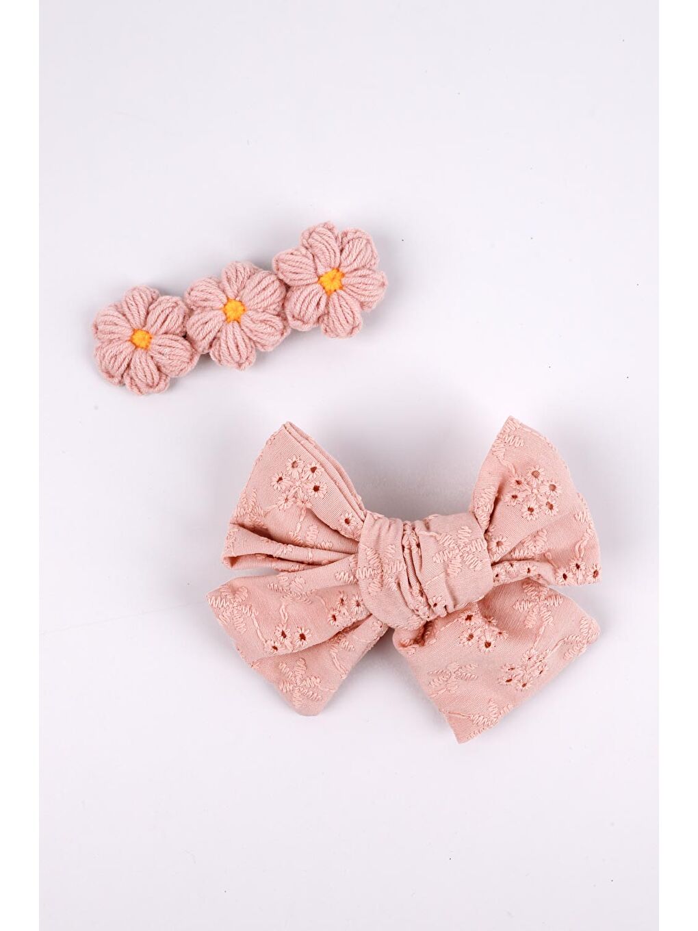 Pembe Gülkurusu Fisto Fiyonk Örgü Çiçek 2'li Klips Toka-1