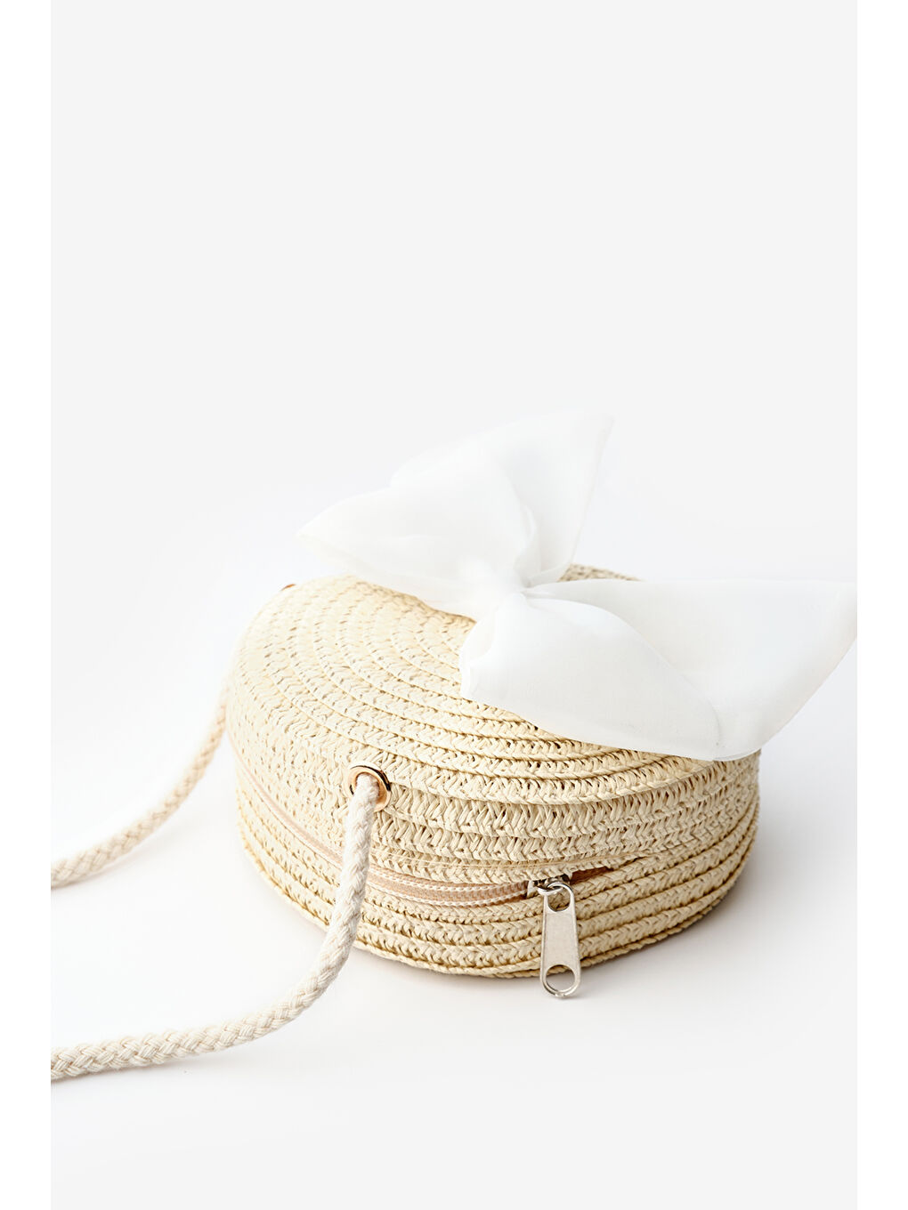 Beyaz Fiyonklu Kız Çocuk Hasır Çanta-1