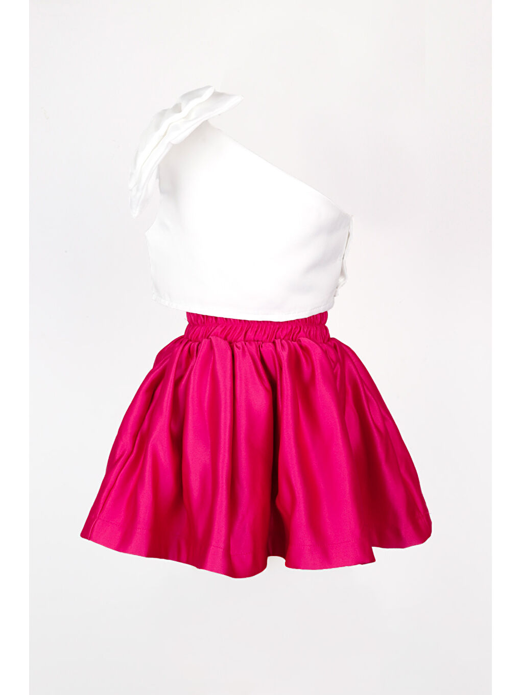 Fuşya Tek Omuzlu Fiyonk Detaylı Etek Crop Kız Çocuk İkili Takım - Luisa-3