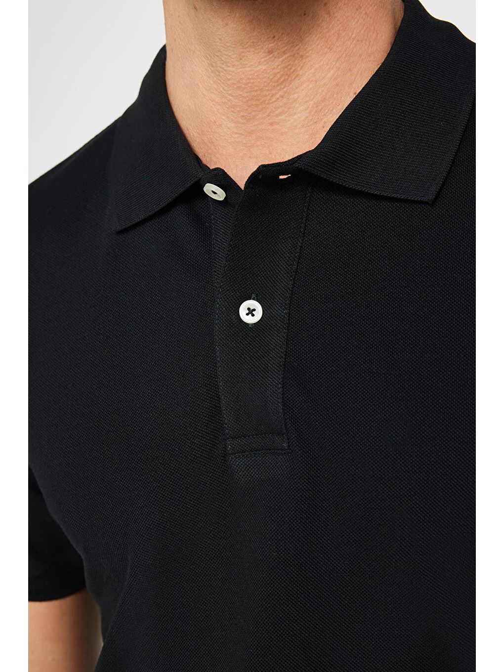 Erkek Slim Fit Dar Kesim %100 Pamuk Düz Pike Siyah Polo Yaka Tişört-4