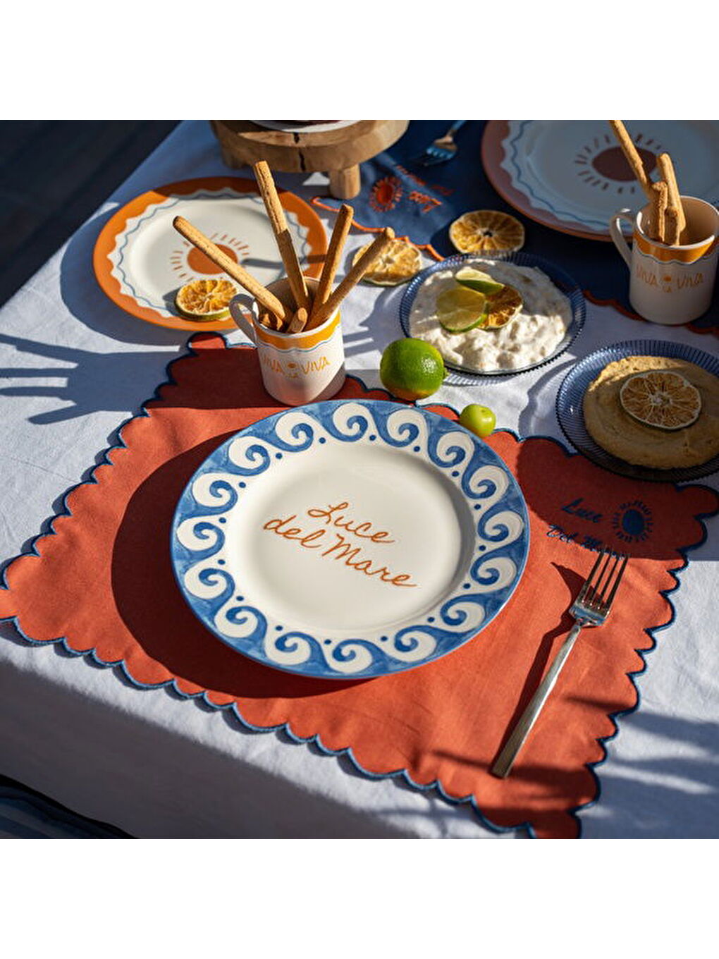 Kitchen Luve Del Mare Tatlı ve Kahvaltı Tabağı - Krem / Mavi - 21 cm