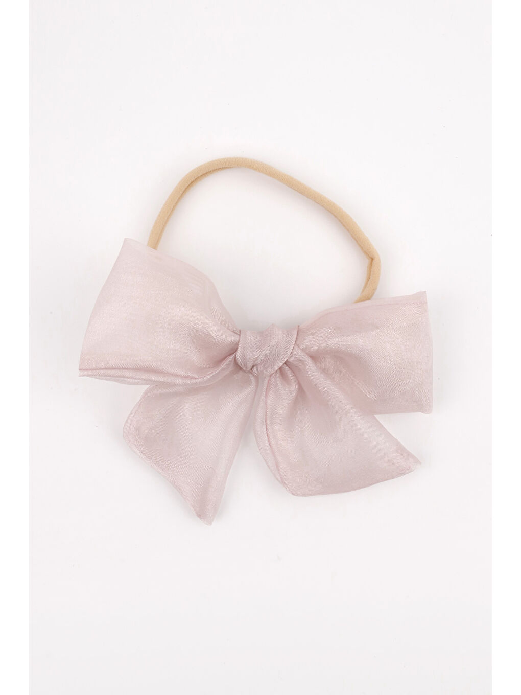 Pembe Pudra Organze Fiyonk Kız Çocuk Saç Bandı-1