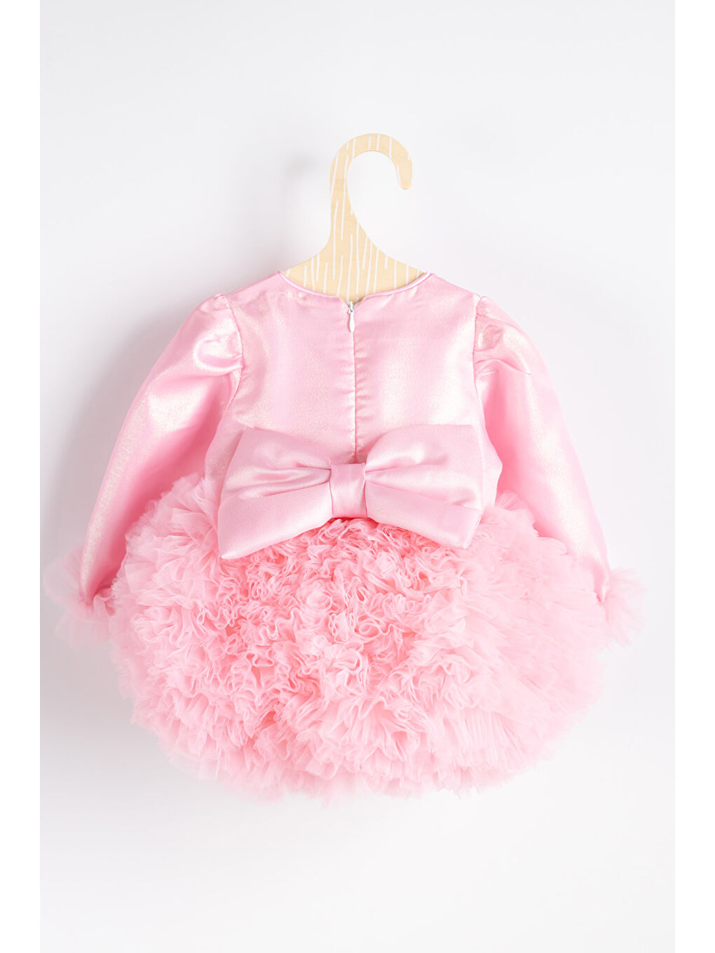 Pembe Uzun Kollu Tütülü Kız Bebek Prenses Elbise - Asel-1