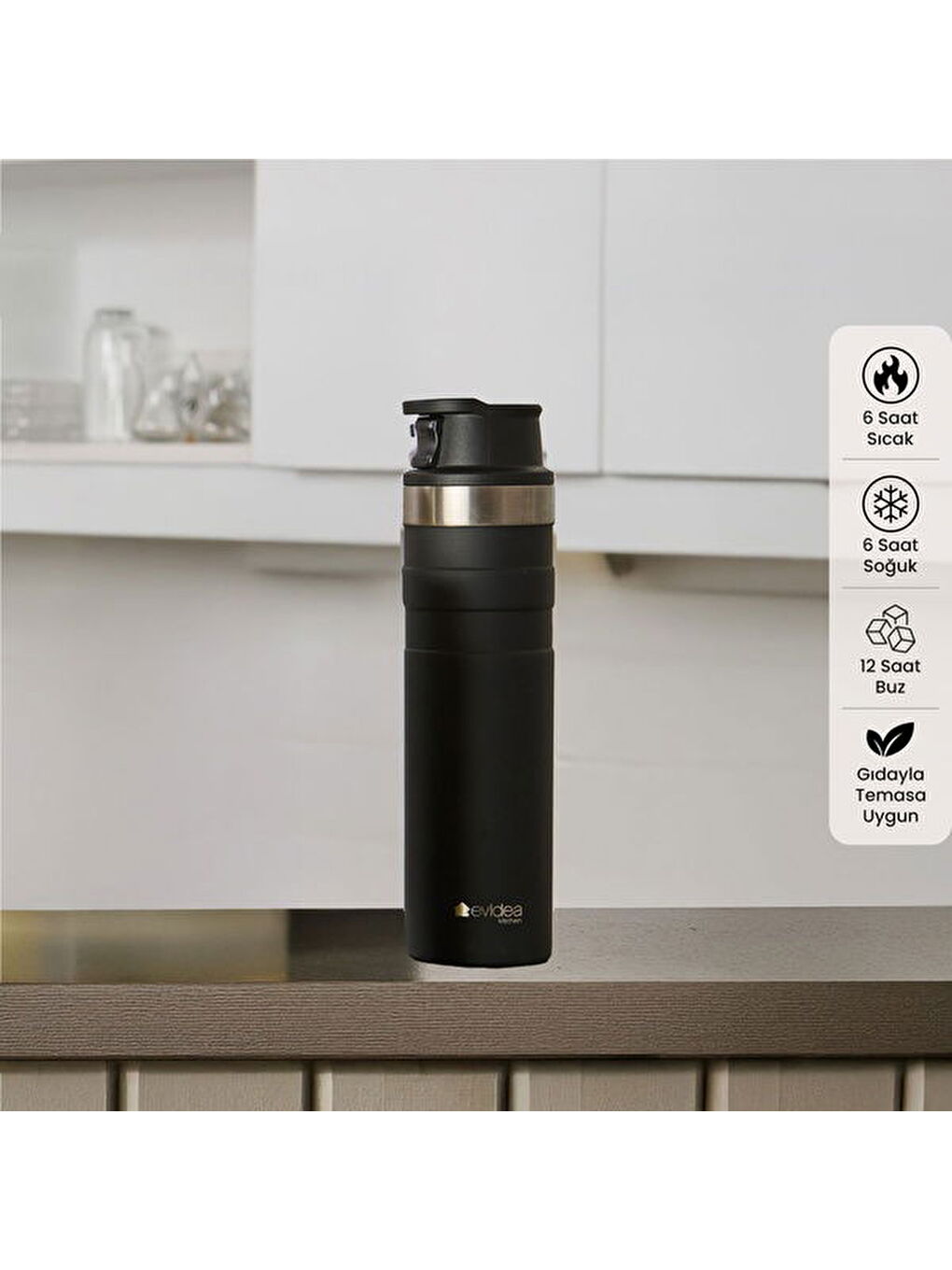 Kitchen Bireysel Termos - Siyah - 600 ml