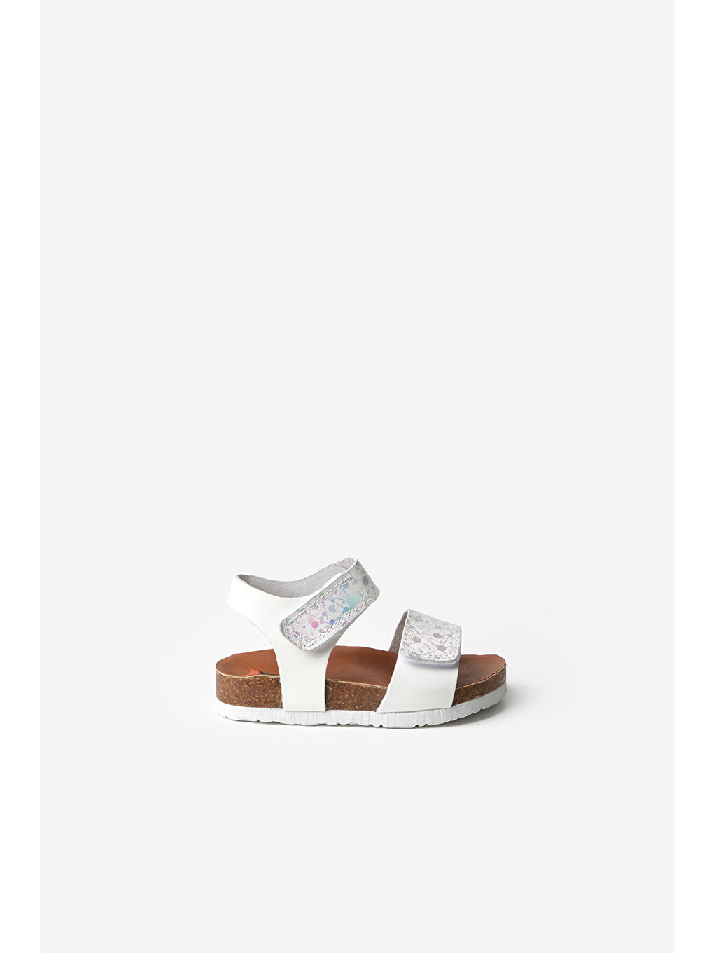 Beyaz Bilekte Şeritli Kız Çocuk Deri Sandalet-1