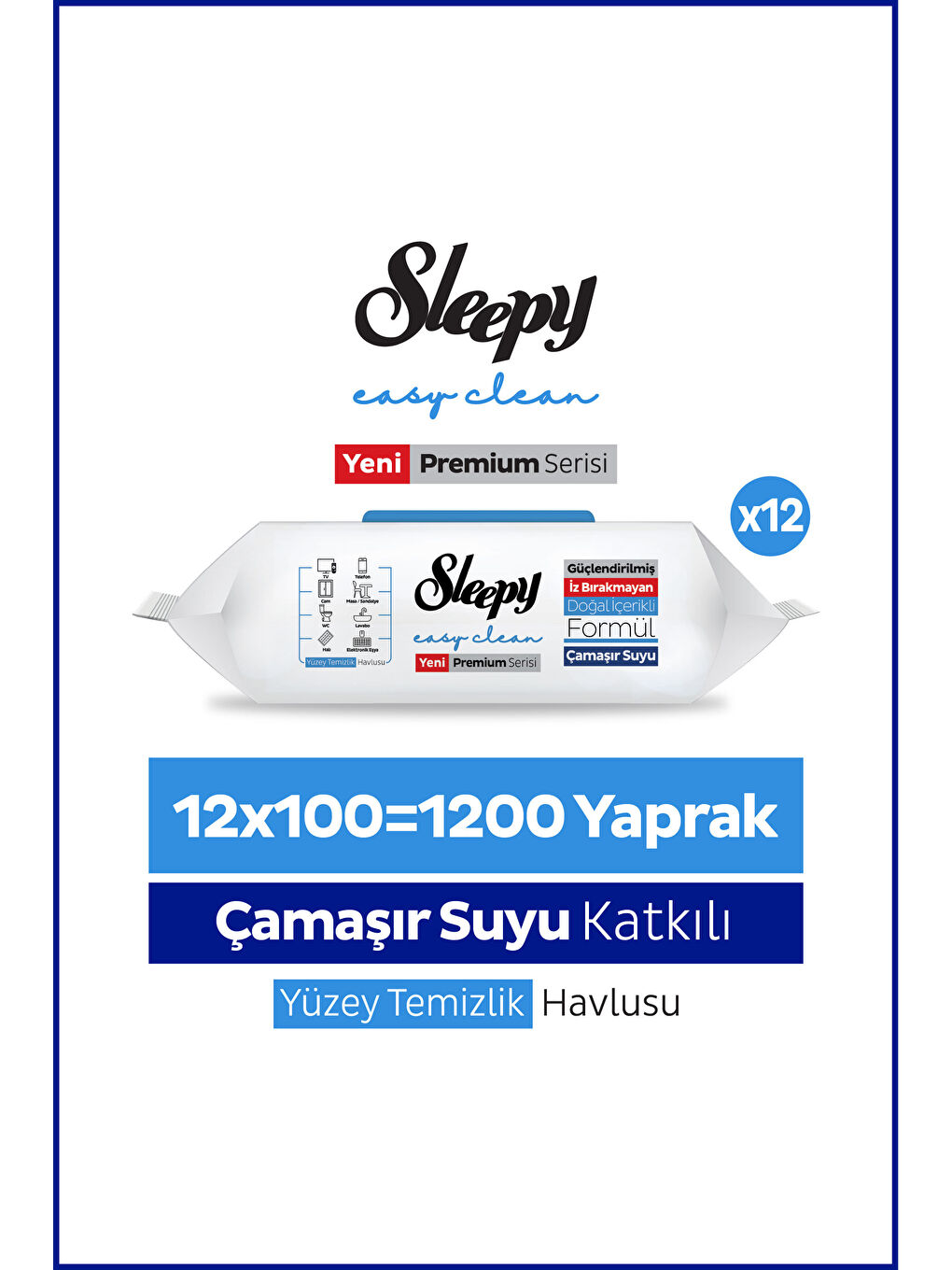 Easy Clean Premium Çamaşır Suyu Katkılı Yüzey Temizlik Havlusu Mendili 12x100 (1200 Yaprak)