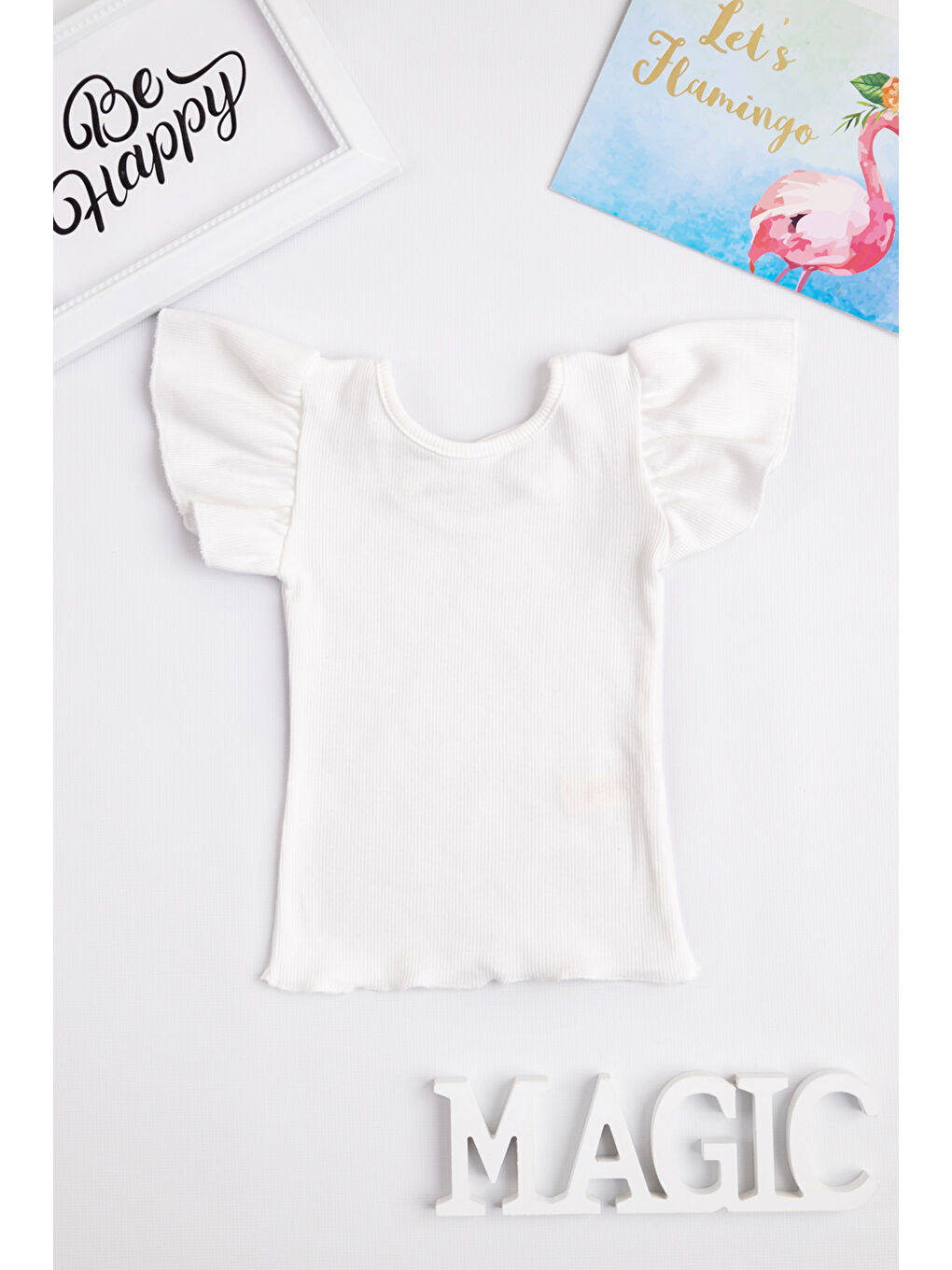 Ekru Arkası Çapraz Biyeli Kız Çocuk Tişört - Julie-3