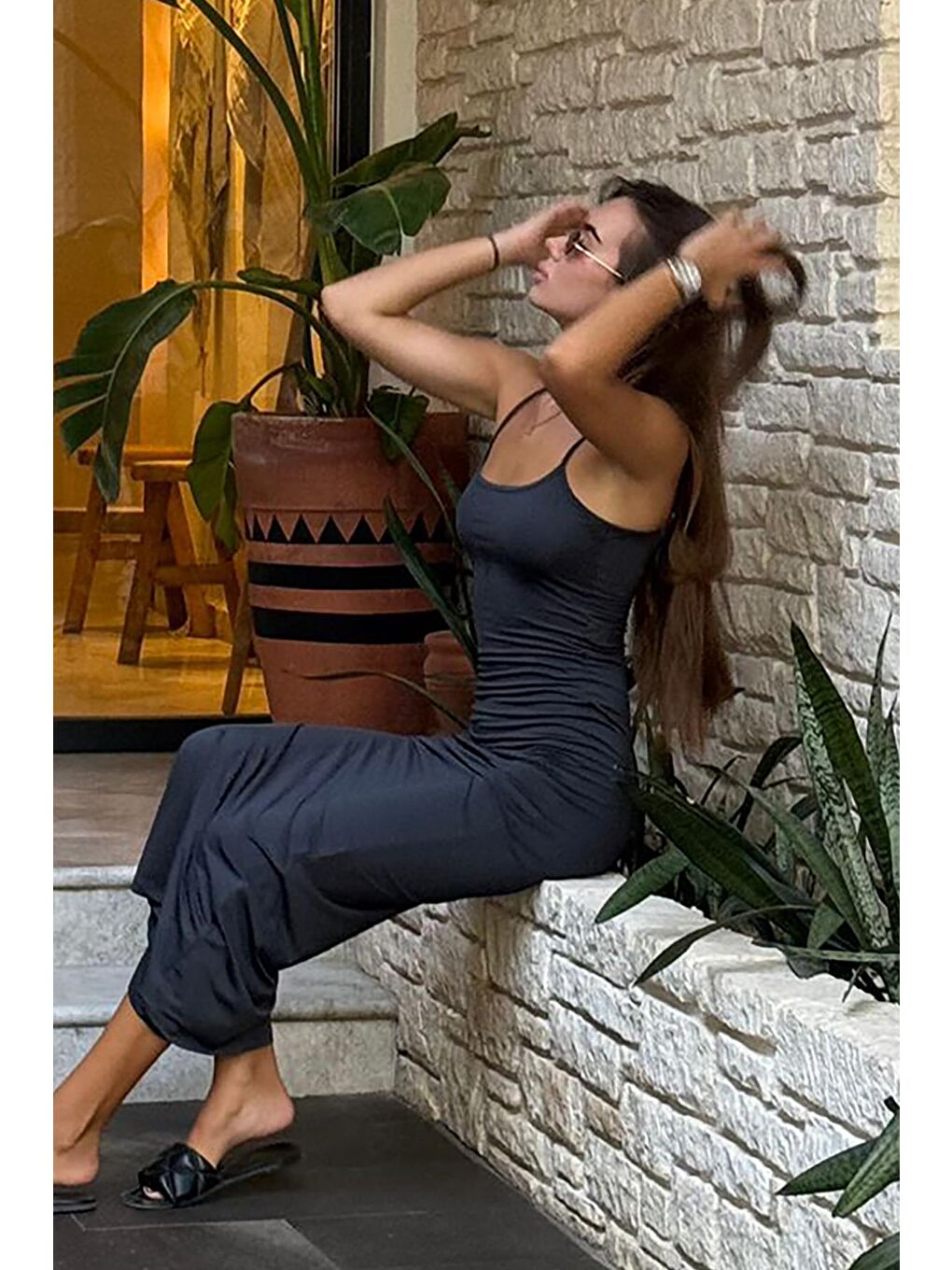 Gri Füme Uzun Asklı Basic Elbise Mg1852-8