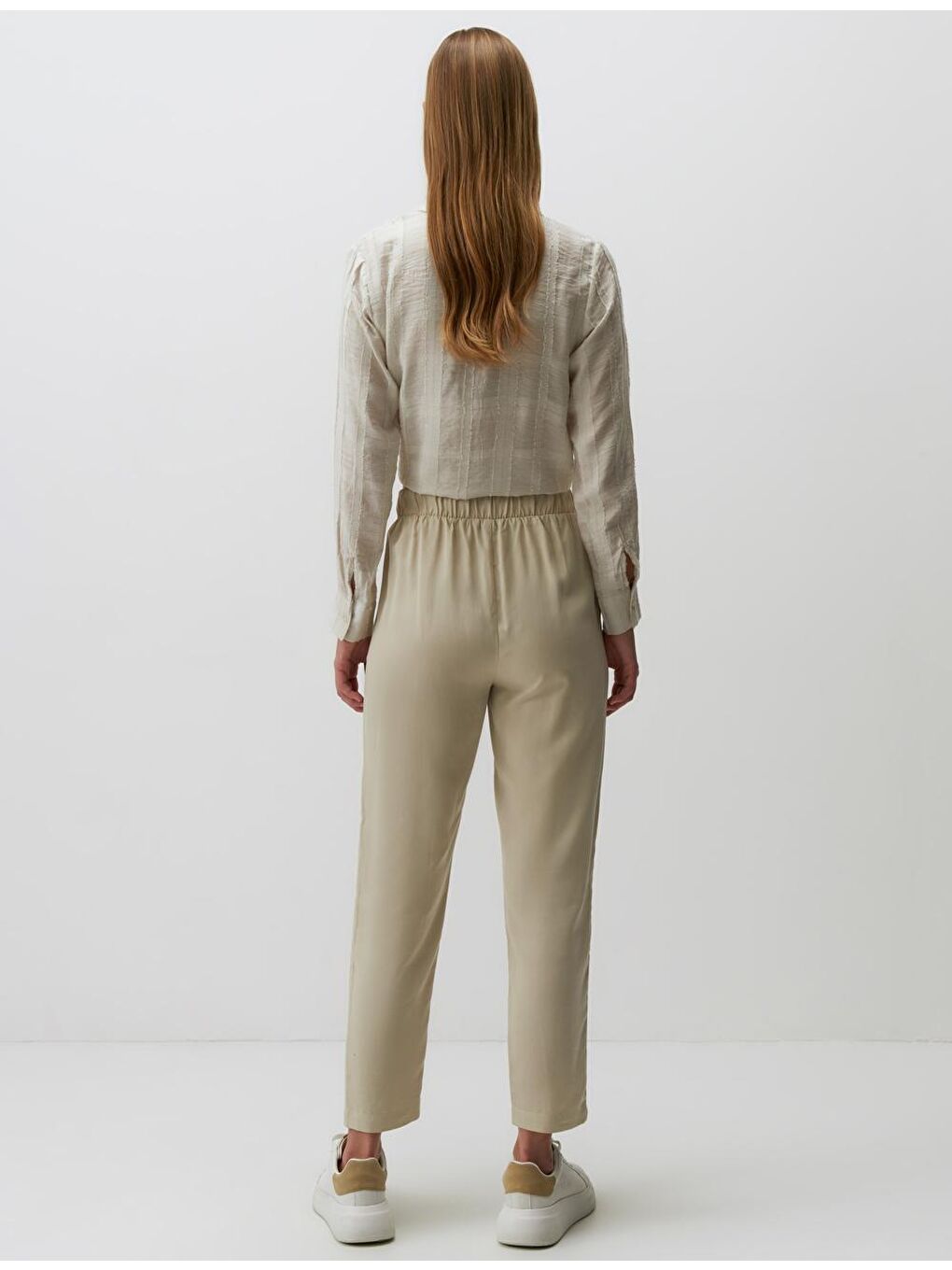 Bej Taş Yüksek Bel Cepli Pantolon-5