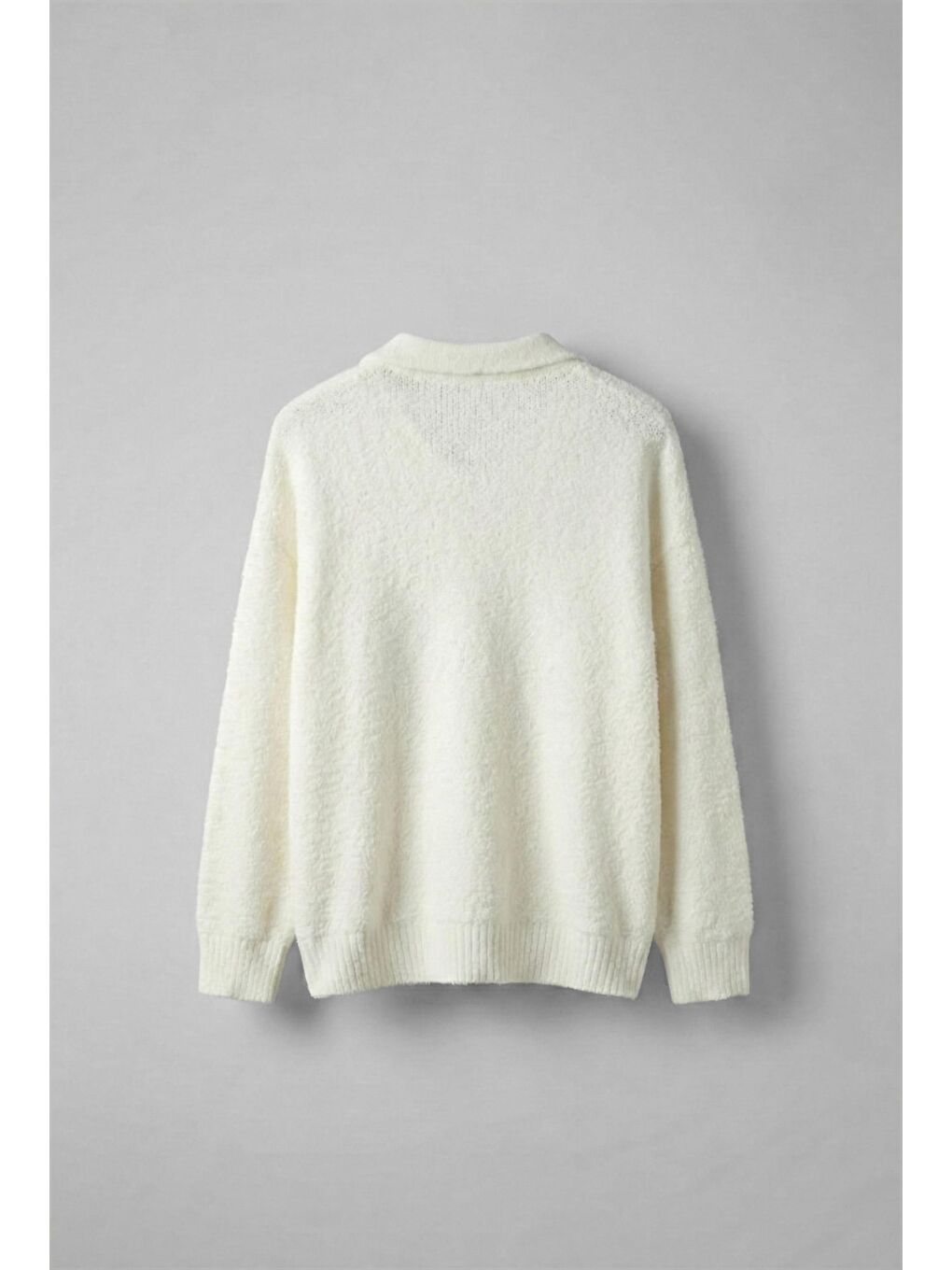 Erkek Oversize Dokulu Kazak Beyaz-1