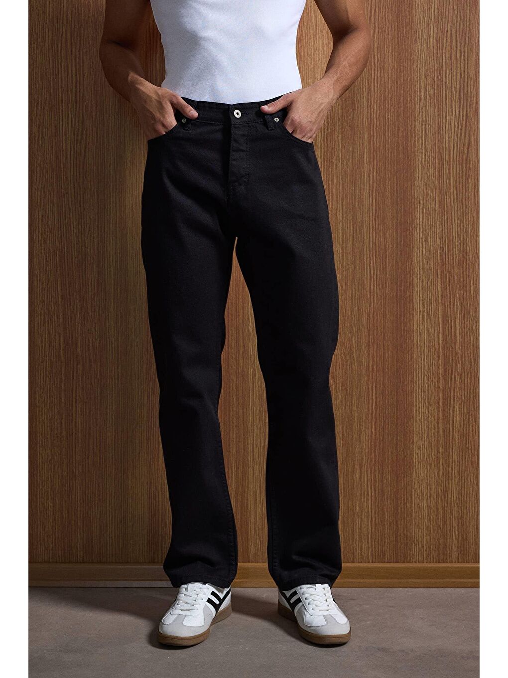 Erkek Baggy Fit Basic Jean Pantolon Siyah