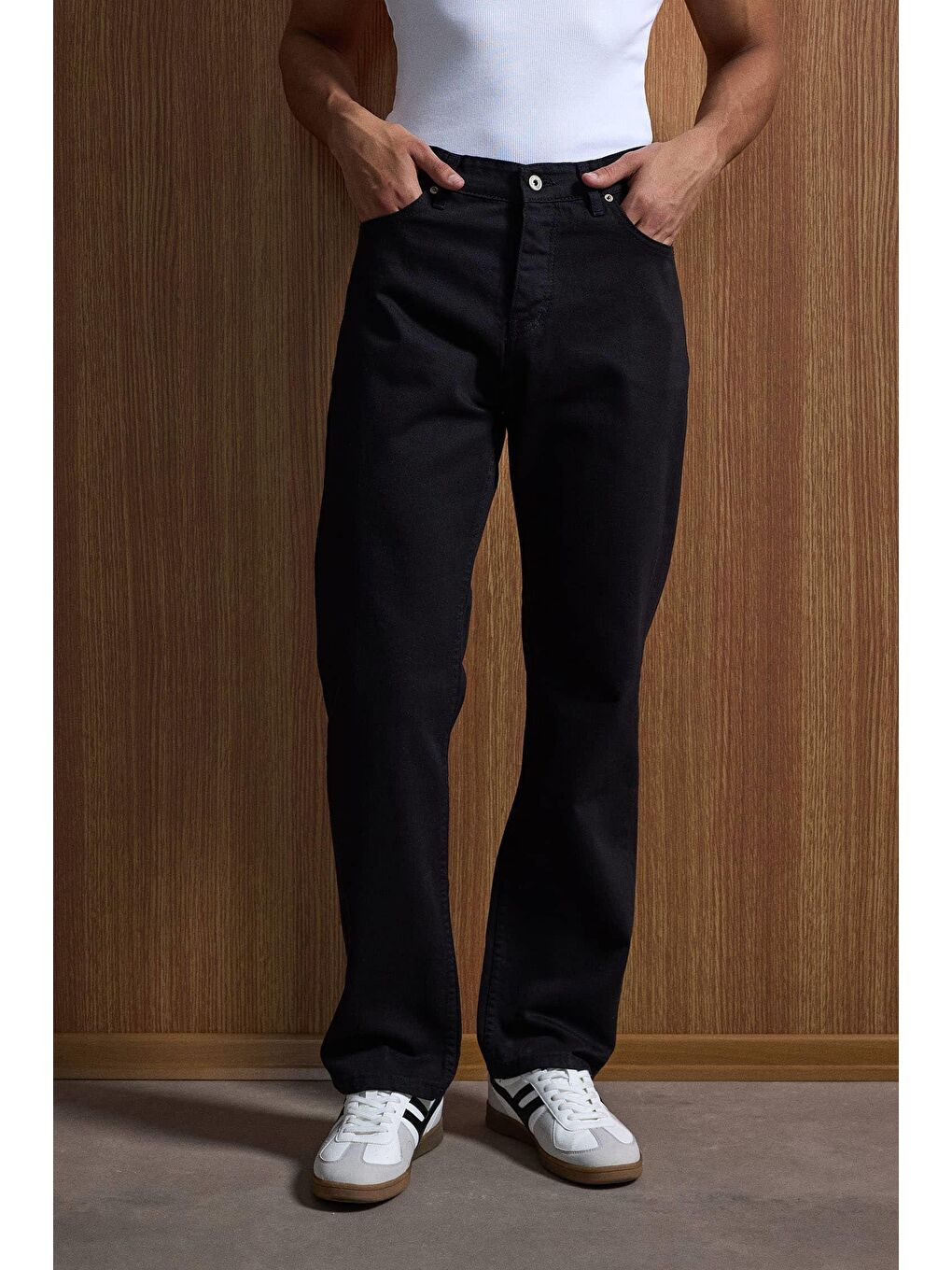 Erkek Baggy Fit Basic Jean Pantolon Siyah-2