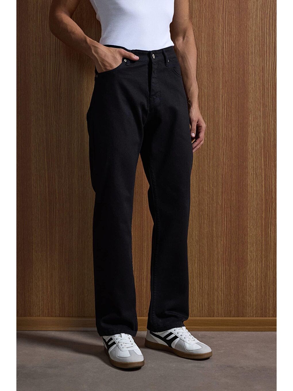 Erkek Baggy Fit Basic Jean Pantolon Siyah-3