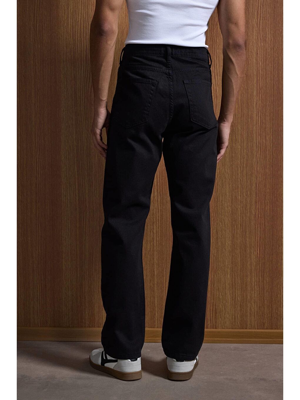 Erkek Baggy Fit Basic Jean Pantolon Siyah-4