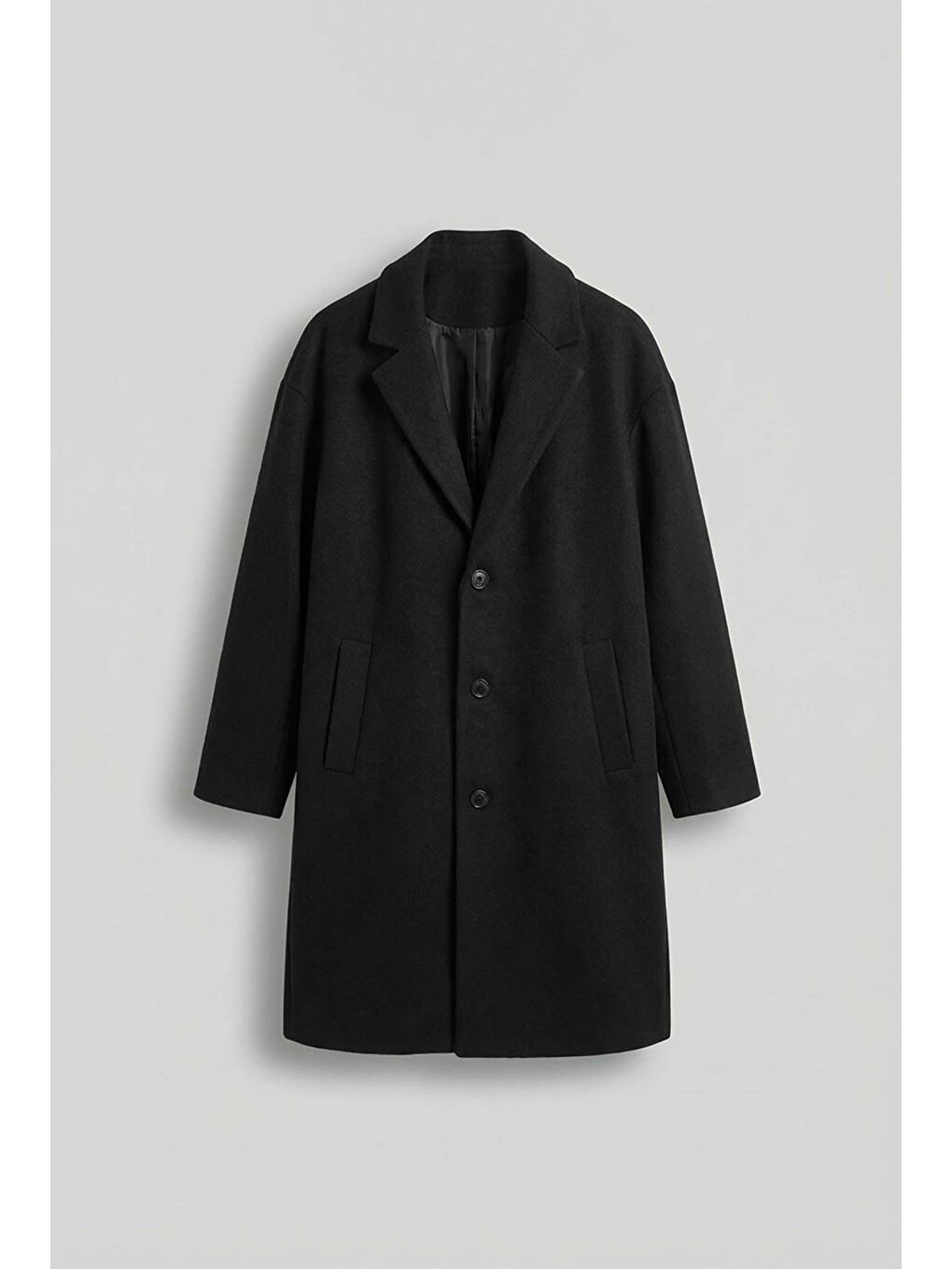 Erkek Oversize Uzun İtalyan Kaşe Kaban Siyah