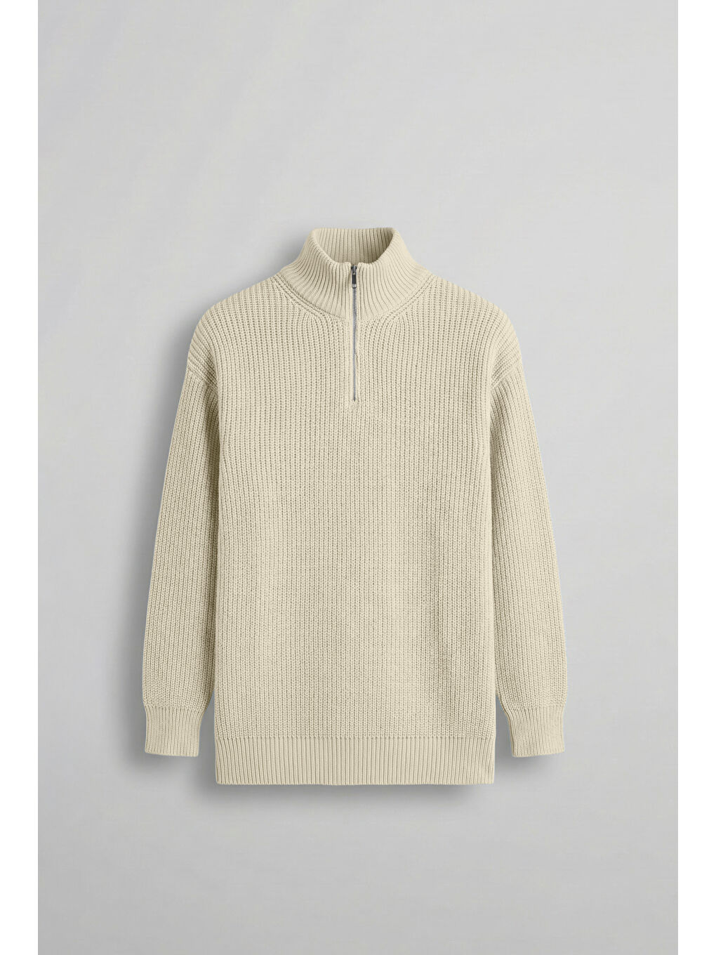 Erkek Oversize Yarım Fermuarlı Kazak Bej