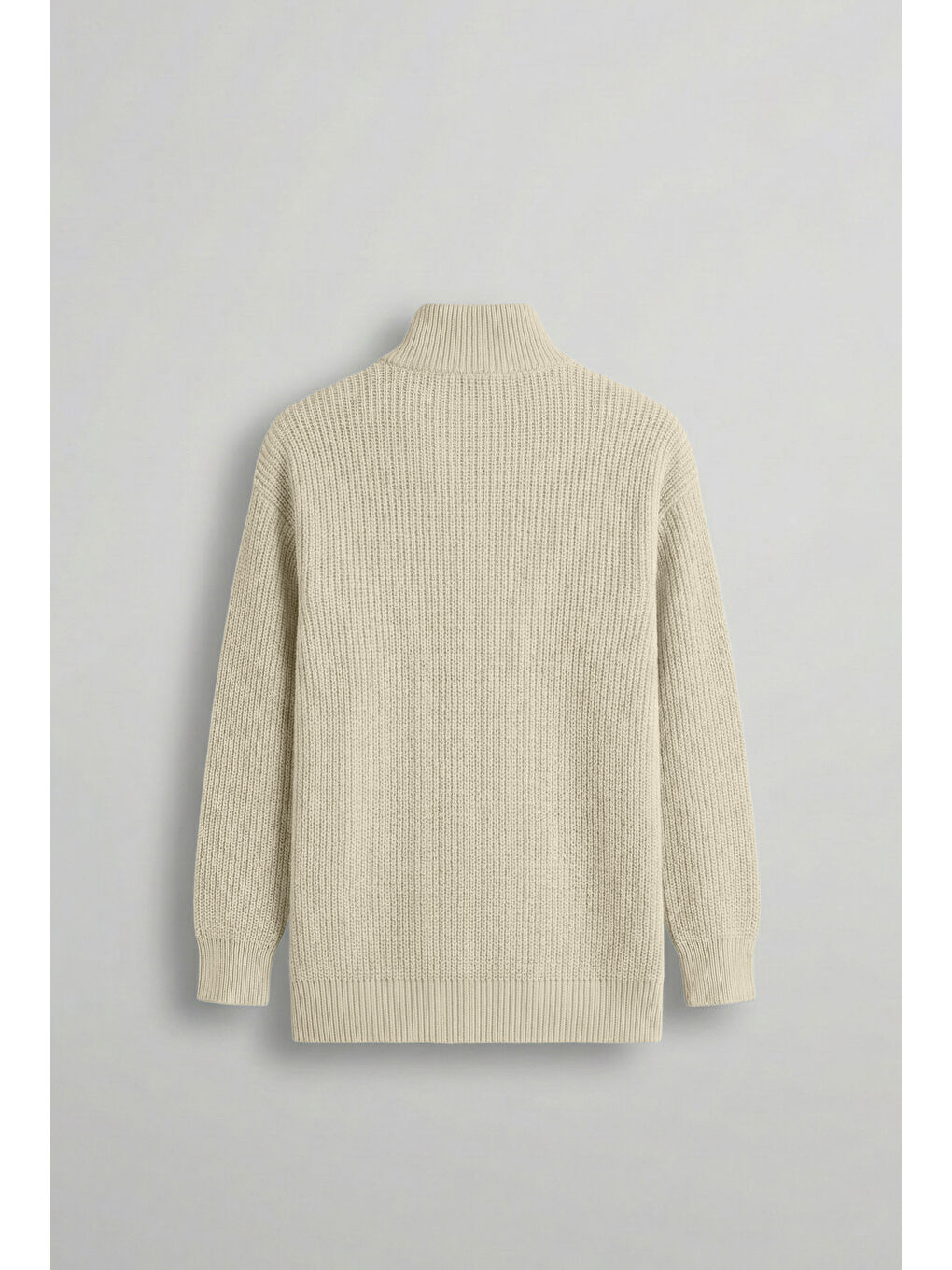 Erkek Oversize Yarım Fermuarlı Kazak Bej-1