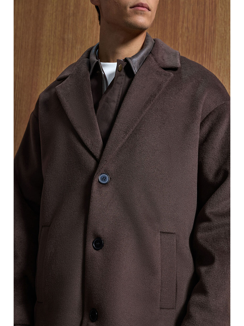 Kahverengi Erkek Oversize Uzun İtalyan Kaşe Kaban Koyu Kahve-3