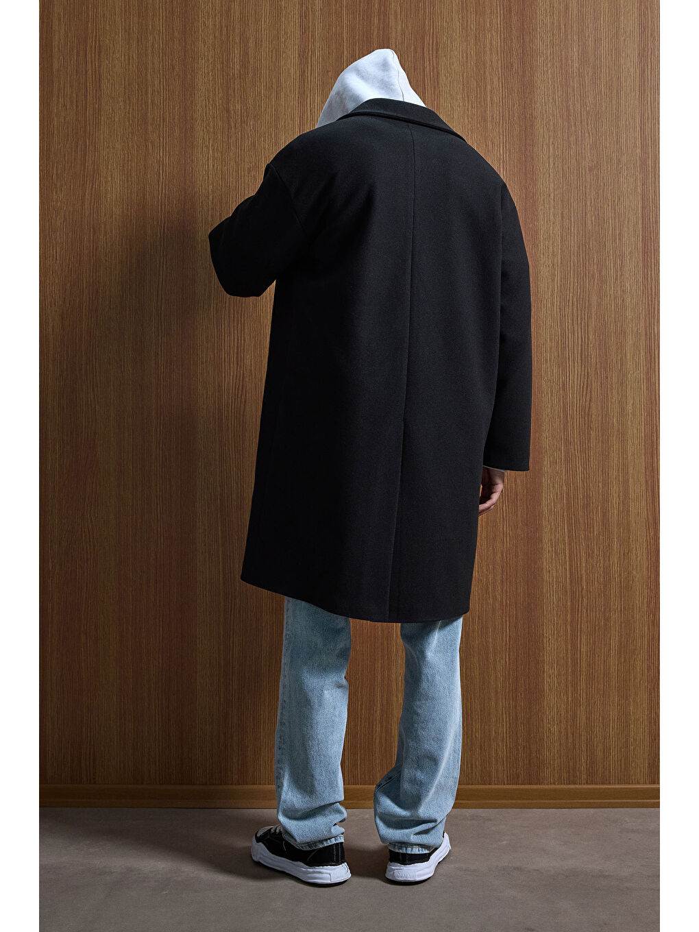 Erkek Oversize Uzun İtalyan Kaşe Kaban Siyah-6