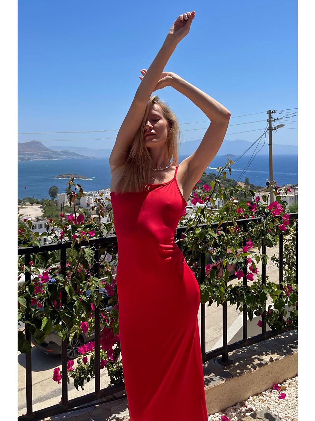 Kırmızı Uzun Asklı Basic Elbise Mg1852-4