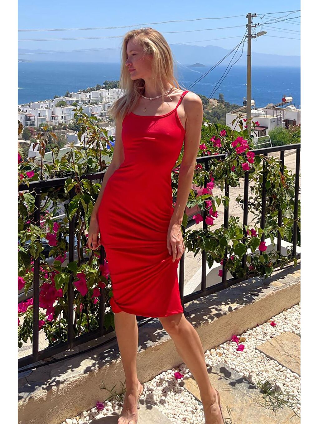 Kırmızı Uzun Asklı Basic Elbise Mg1852-5