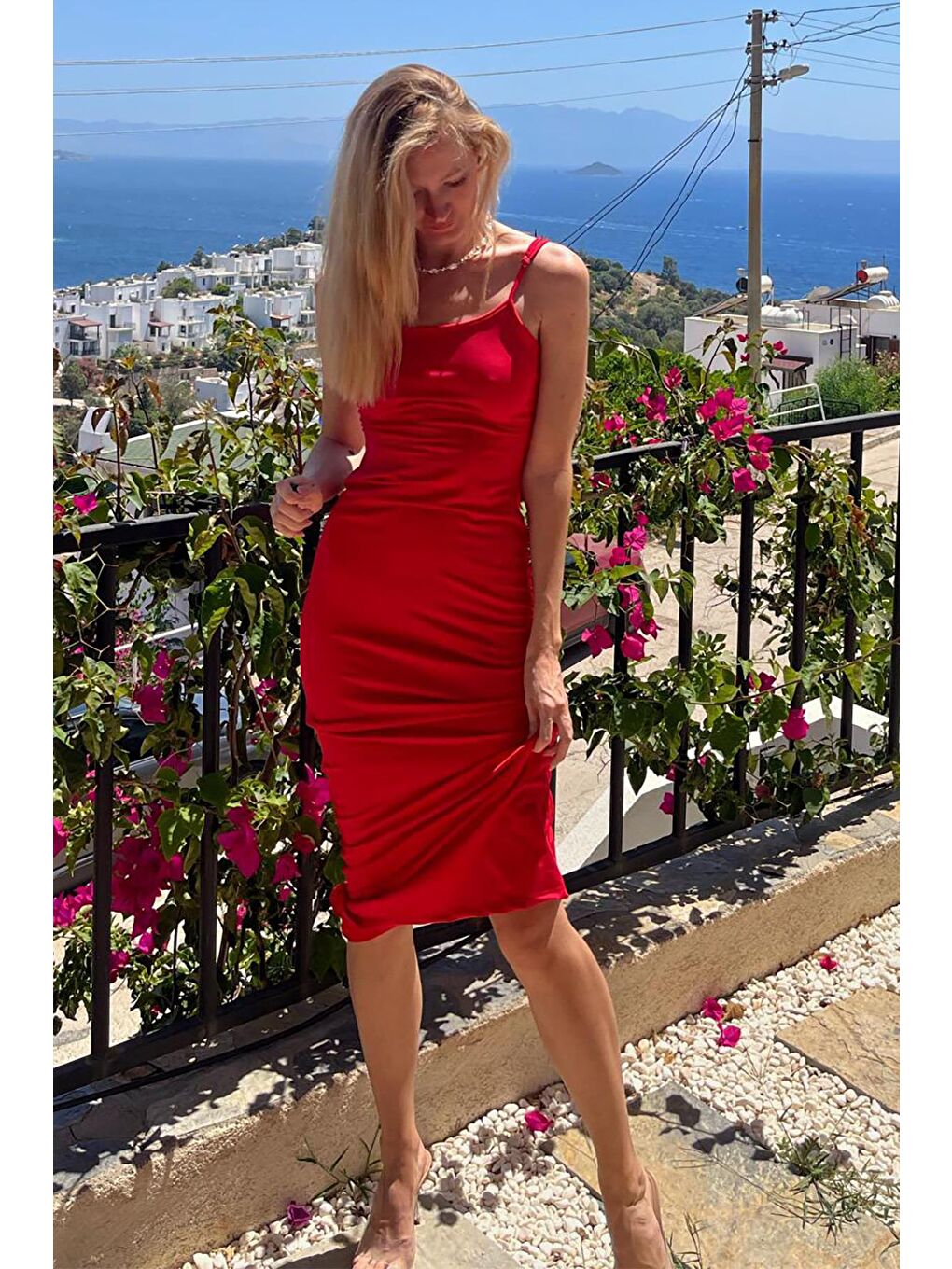 Kırmızı Uzun Asklı Basic Elbise Mg1852-7