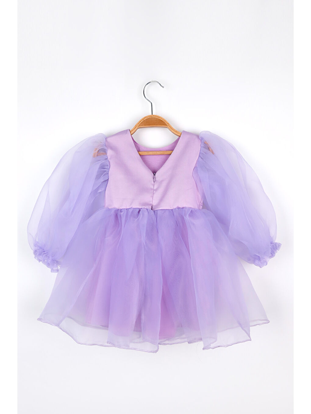 Lila Uzun Kollu Organze Kız Çocuk Parti Elbisesi - Sage-2