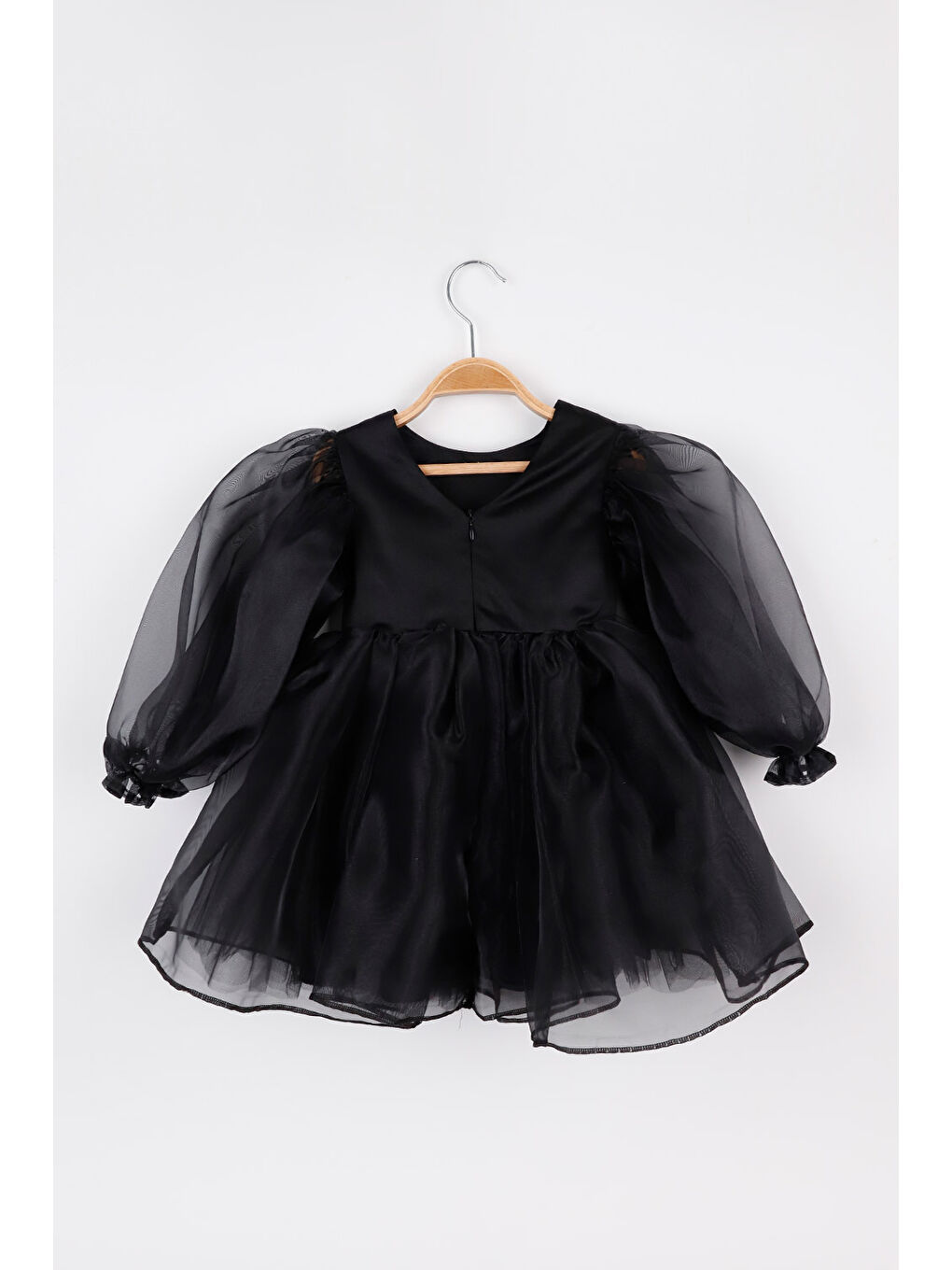 Siyah Uzun Kollu Organze Kız Çocuk Parti Elbisesi - Sage-2