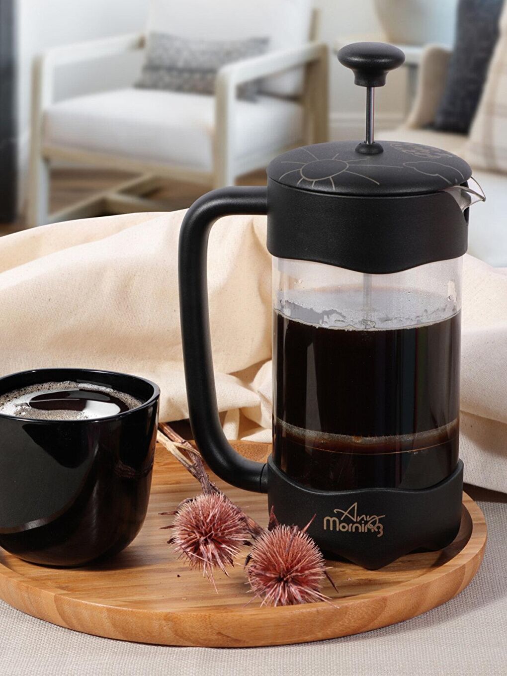 Any Morning Siyah FY92 Kahve ve Bitki Çayı için French Press 1000 ML