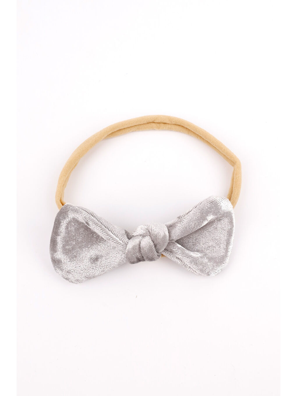 Gri Kadife Fiyonk Kız Çocuk Saç Bandı-1