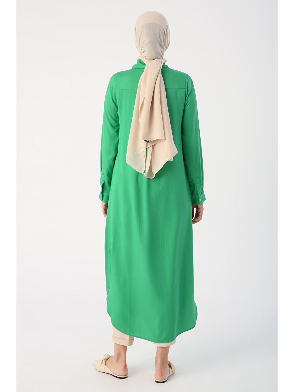 Çimen Yeşili Gizli Patlı Gömlek Tunik-3