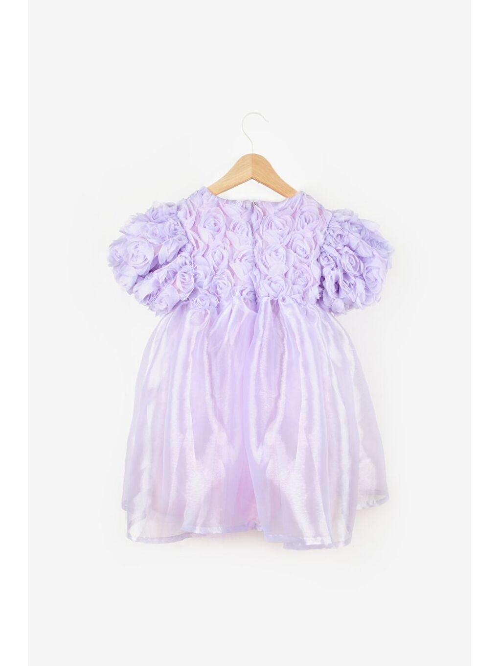 Lila Gül Detaylı Tül Etekli Kız Çocuk Elbise - Nelia-4