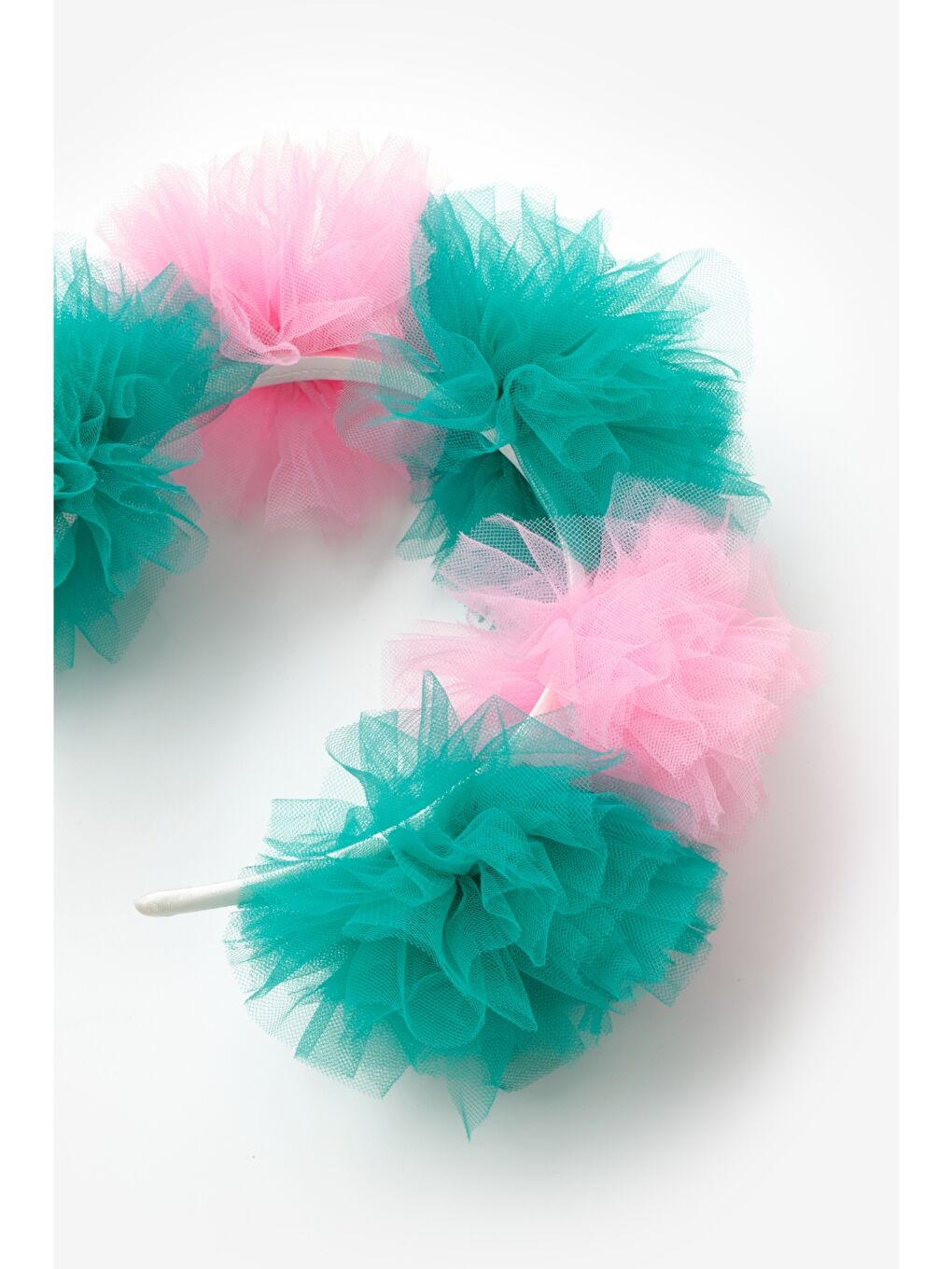 Yeşil Pembe 5'li Tül Ponponlu Kız Çocuk Taç-1
