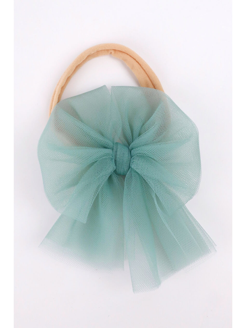 Yeşil Mint Tül Fiyonk Saç Bandı-1