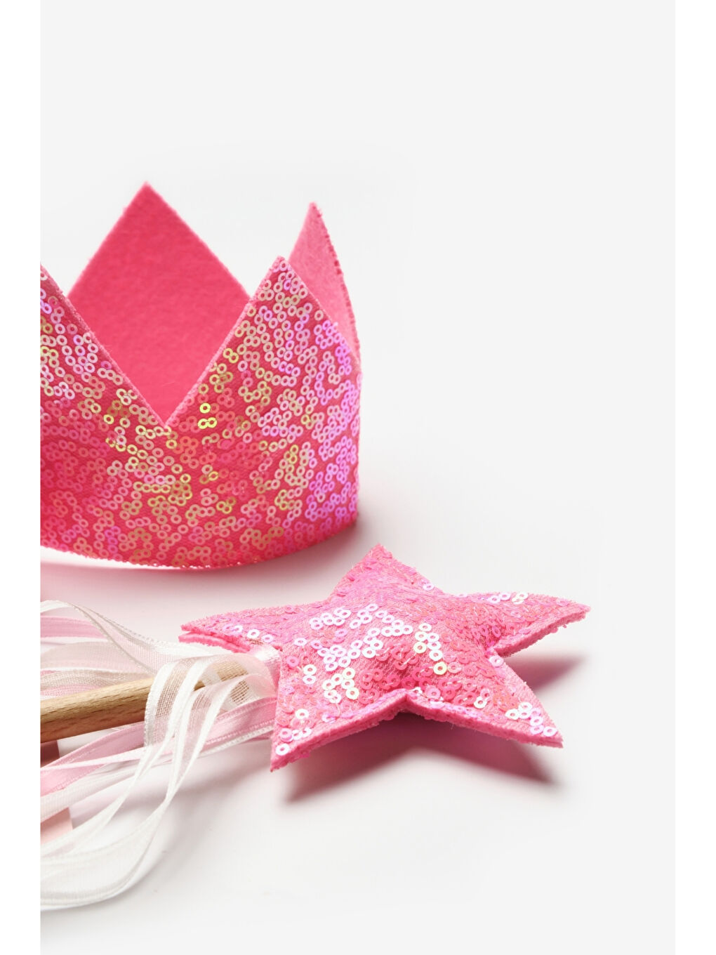 Fuşya Payetli Kız Çocuk Saç Bandı Asa Set-1