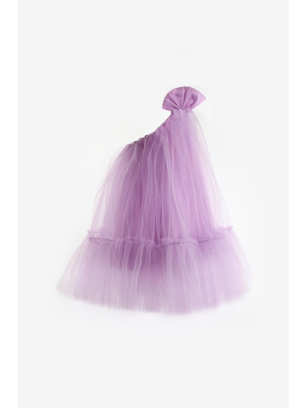 Lila Tek Omuzlu Fiyonklu Kız Çocuk Tül Elbise - Orlene-4