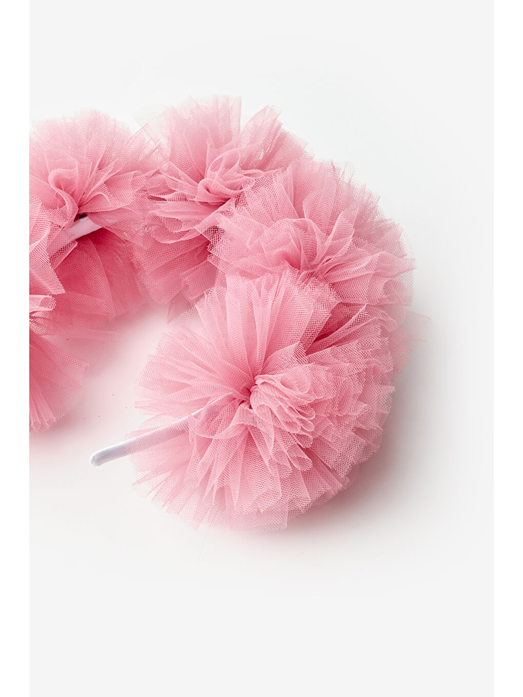 Pembe Gülkurusu Tül Ponponlu Kız Çocuk Taç-1