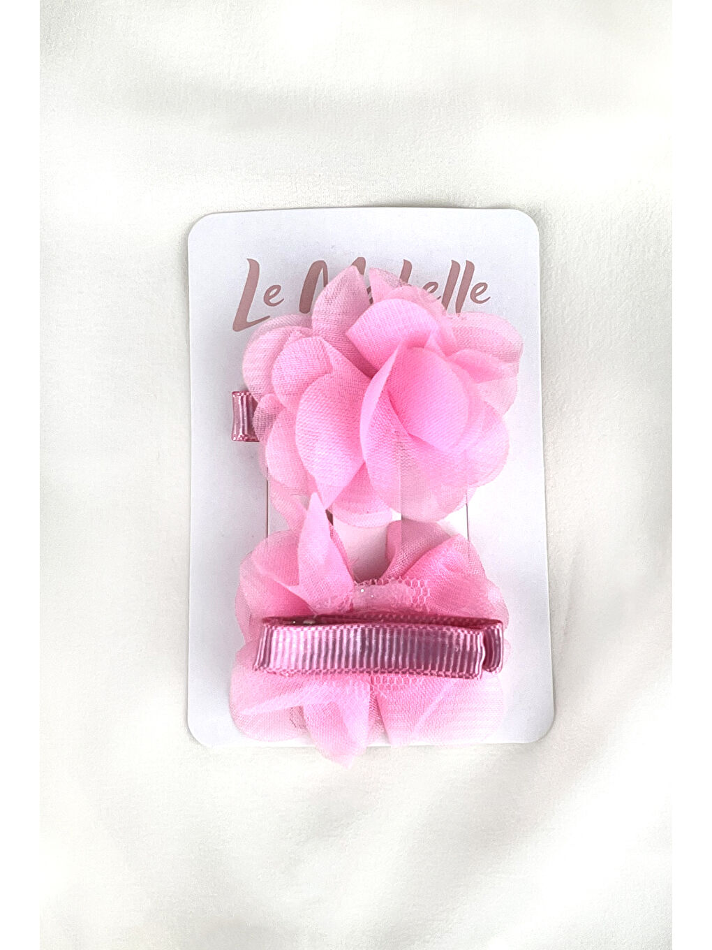 Pembe 2'li Tül Çiçek Kız Çocuk Klips Toka Set-2