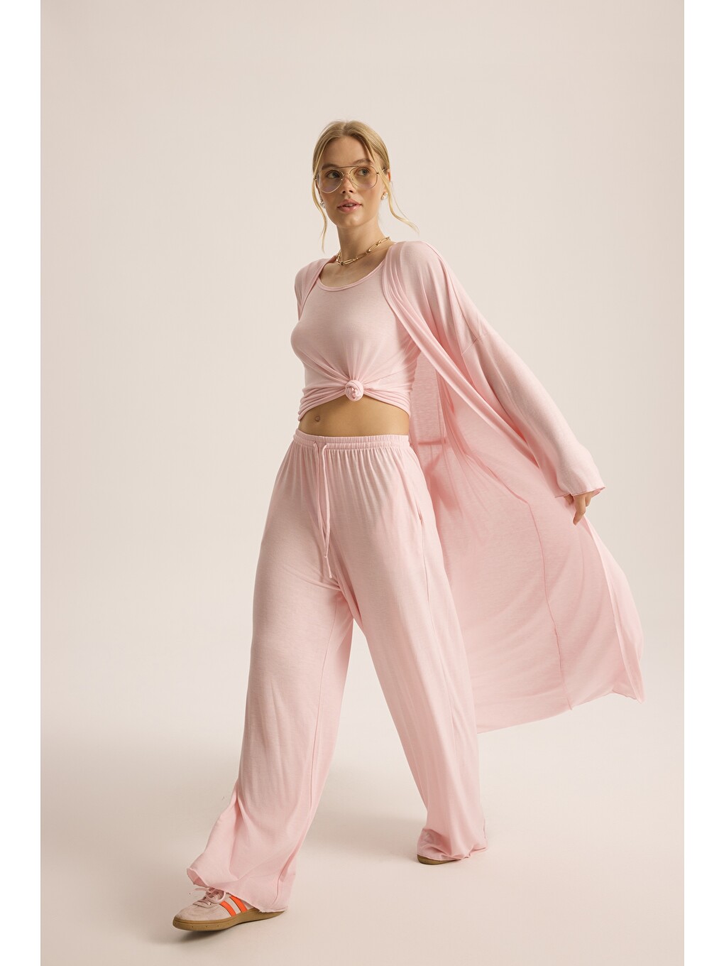 Raina Pembe Kimono Basic Üçlü Takım-2