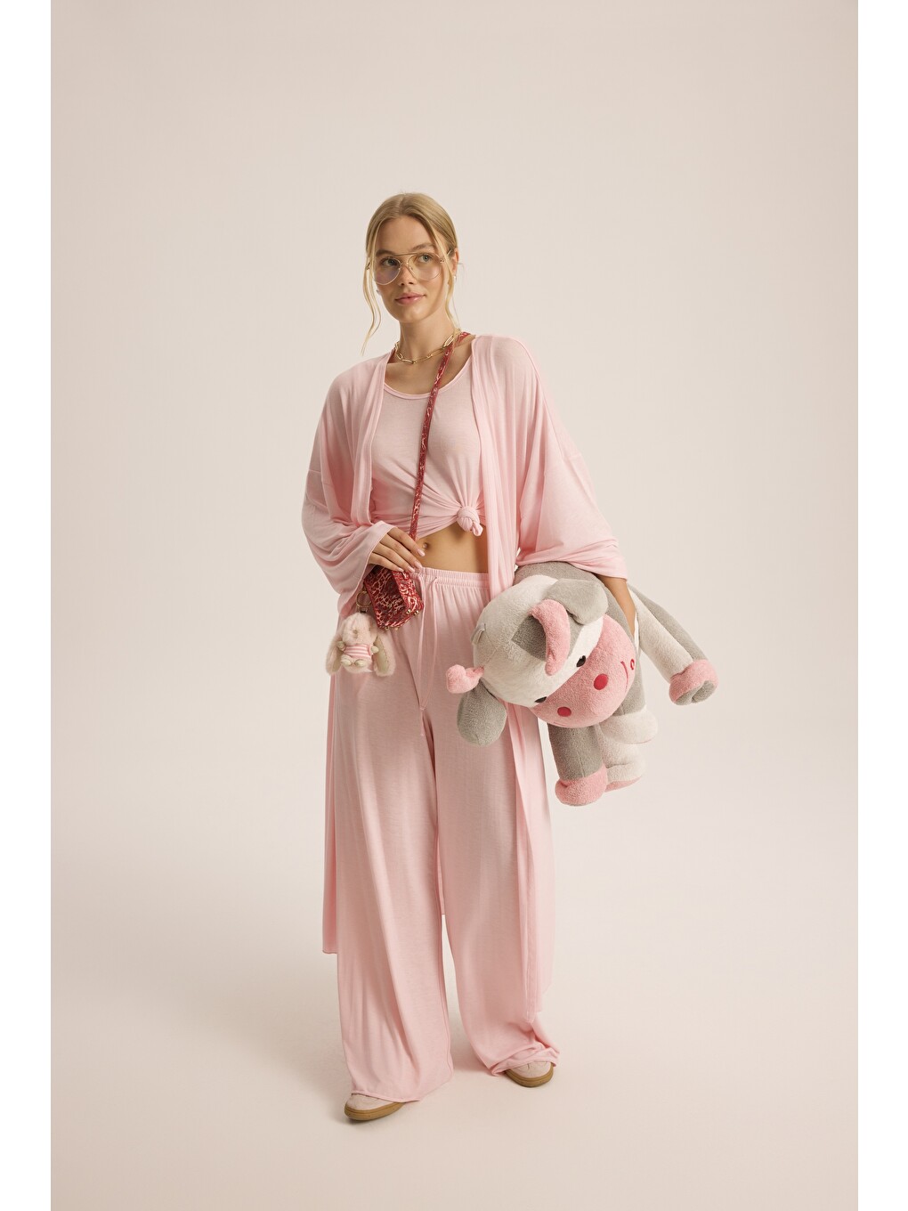 Raina Pembe Kimono Basic Üçlü Takım-3