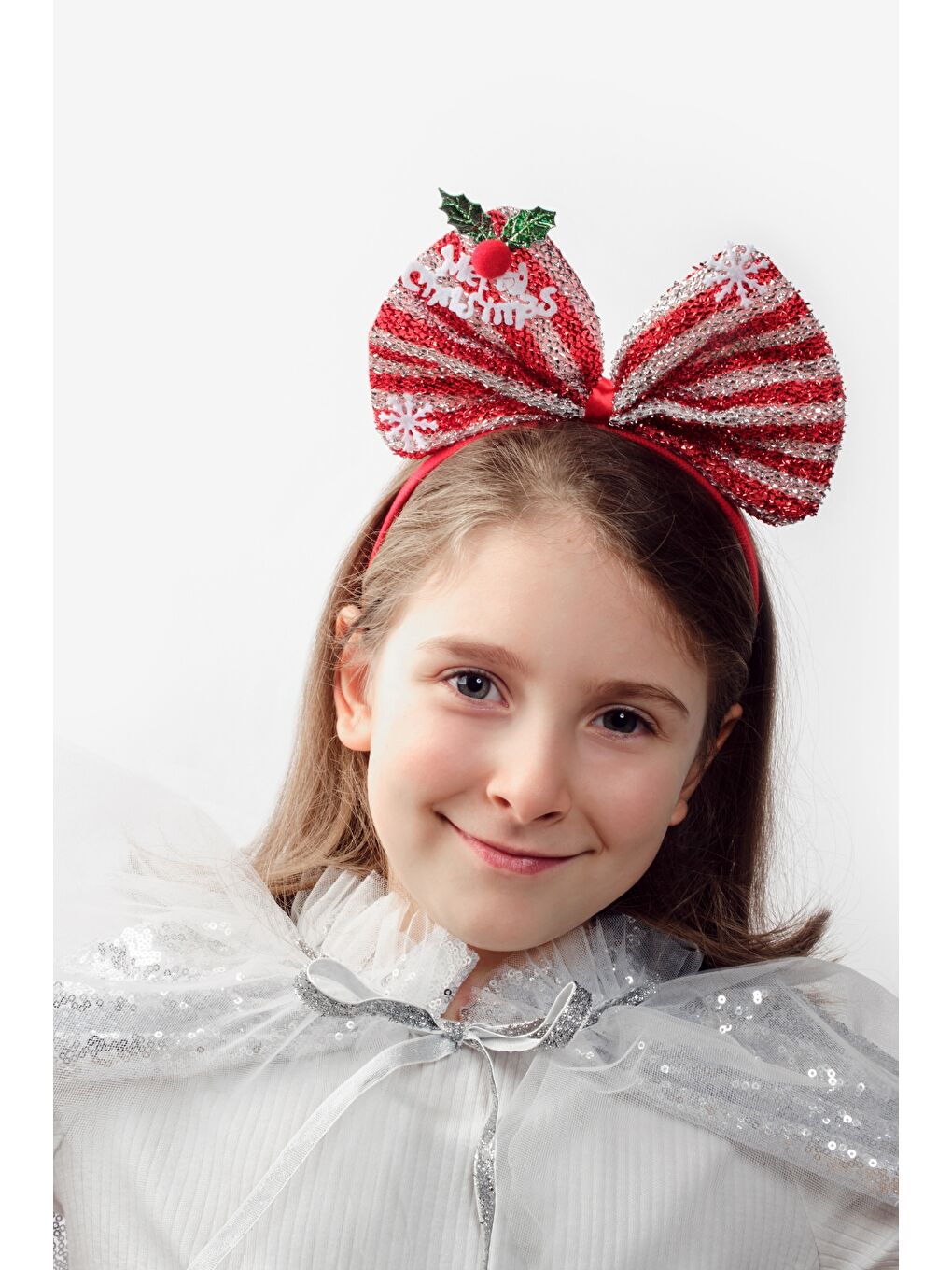 Kırmızı Gümüş Çizgili Kız Çocuk Yılbaşı Taç-2