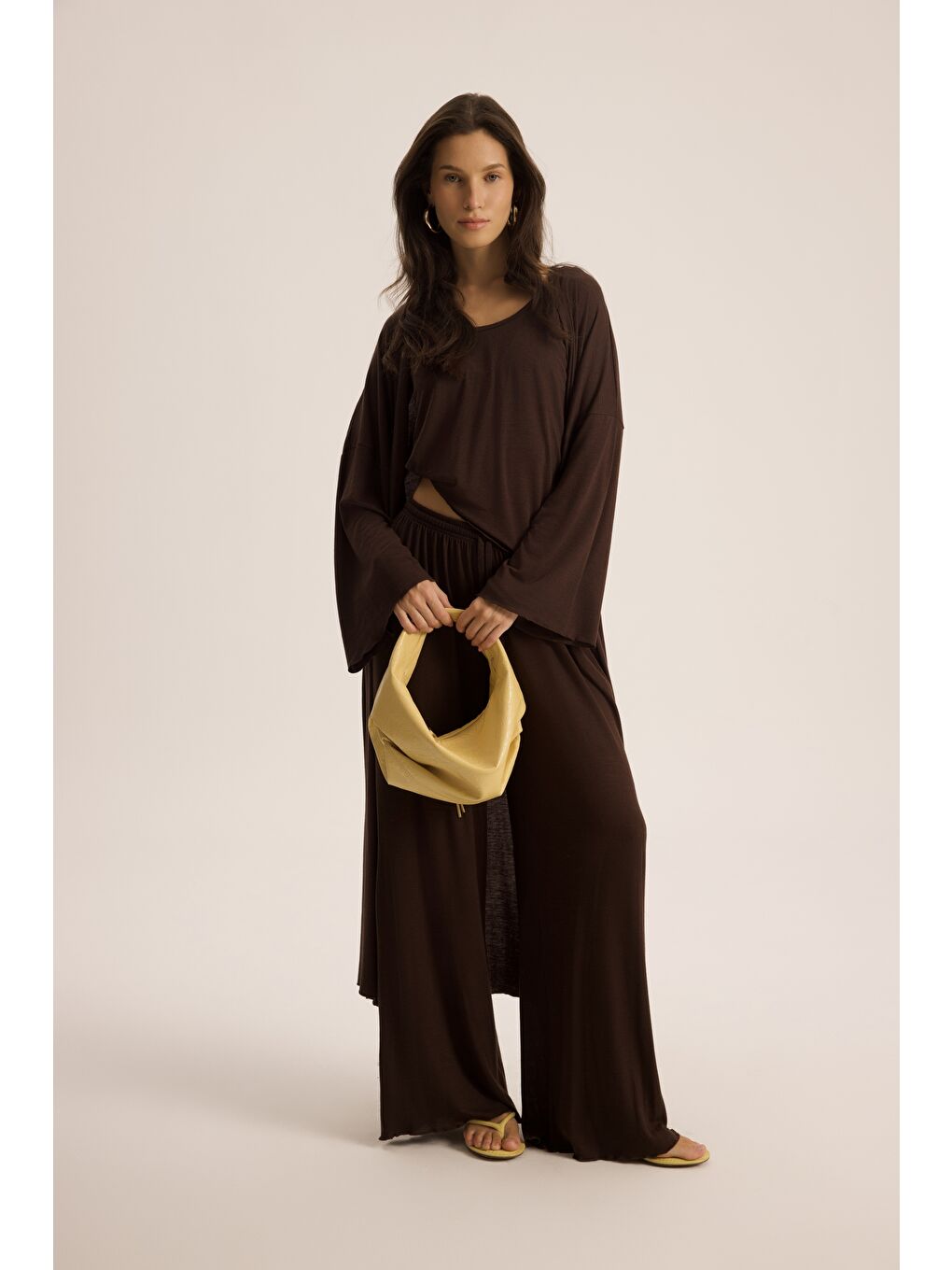 Kahverengi Raina Kahve Kimono Basic Üçlü Takım-3
