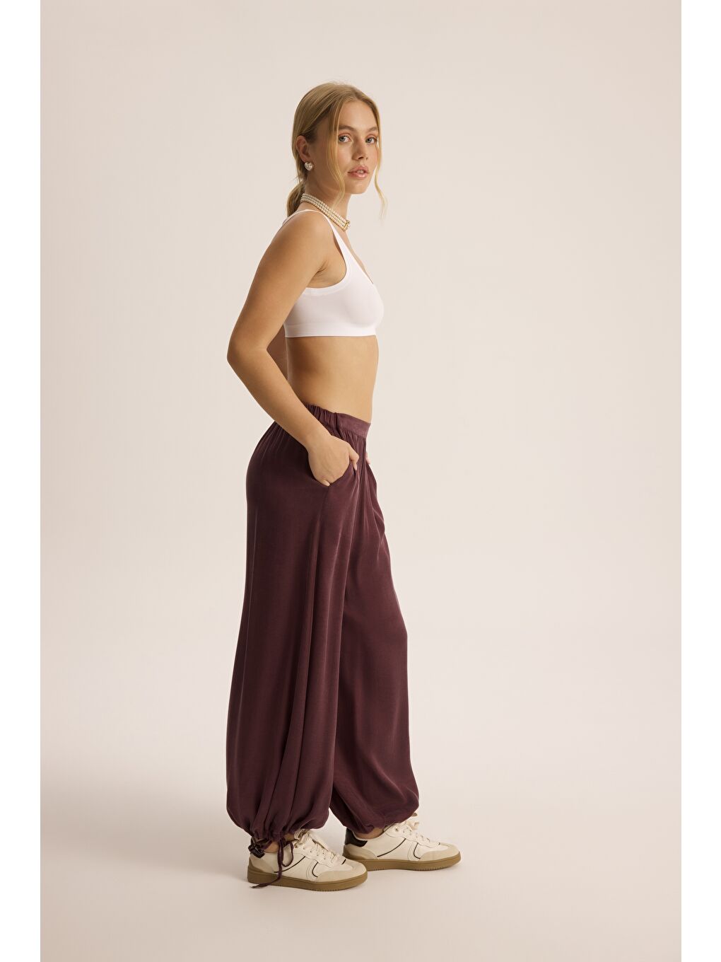 Aria Bordo Şalvar Pantolon-2