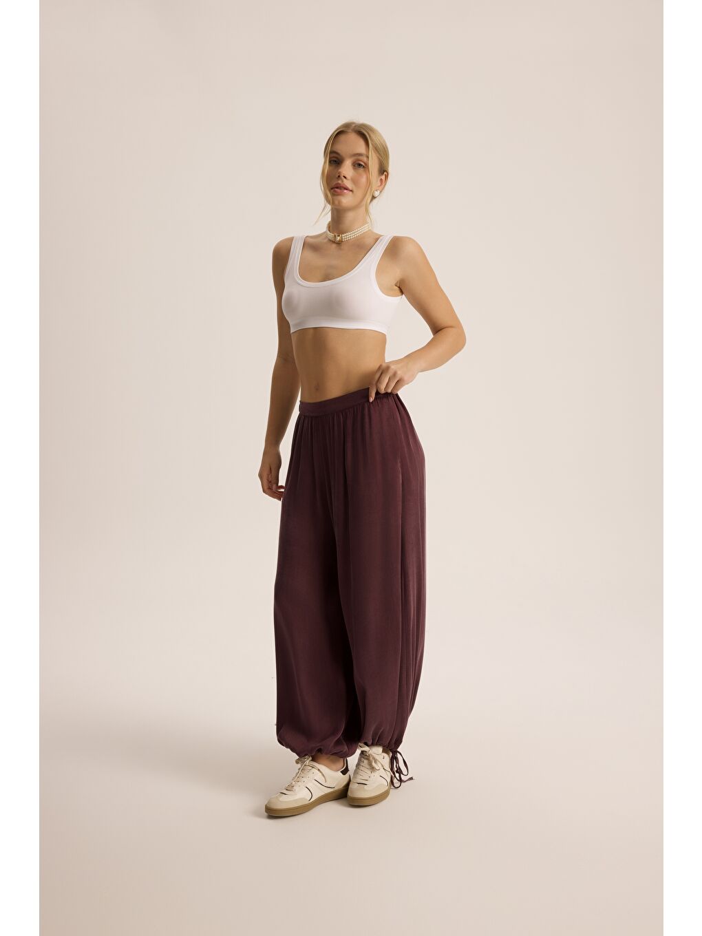 Aria Bordo Şalvar Pantolon-3