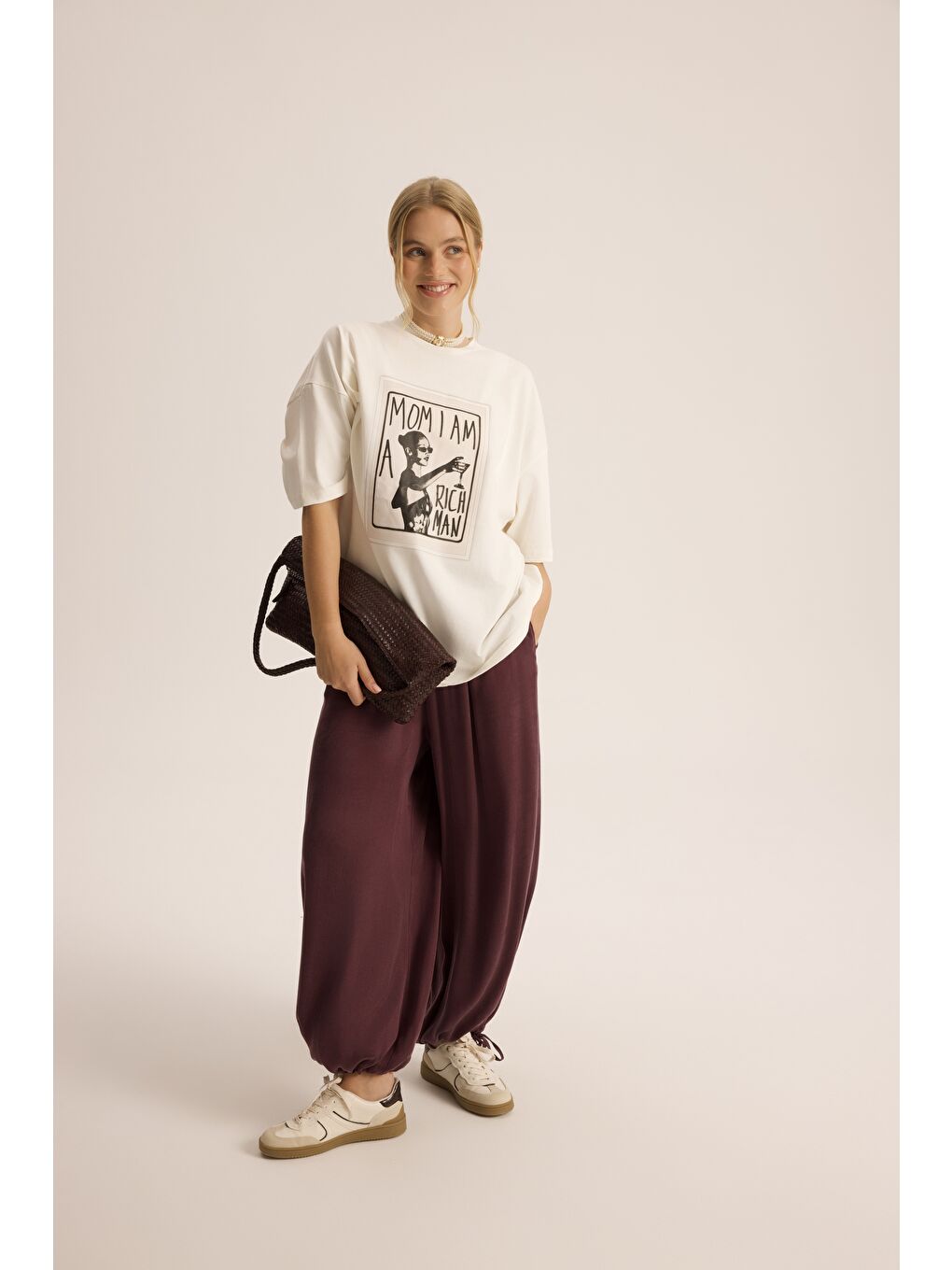 Aria Bordo Şalvar Pantolon-5