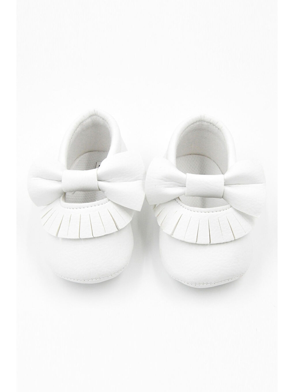 Beyaz Fiyonk Püsküllü Bebek Ayakkabı-1