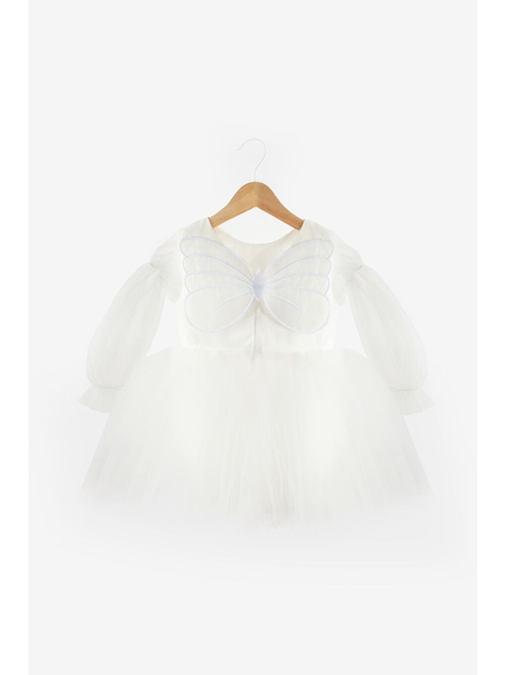 Ekru Kelebek Kanatlı Kız Çocuk Elbise - Kate-5