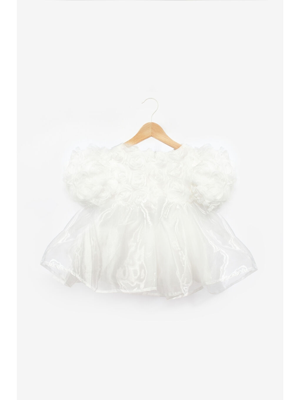 Beyaz Gül Detaylı Tül Etekli Kız Çocuk Elbise - Nelia-3